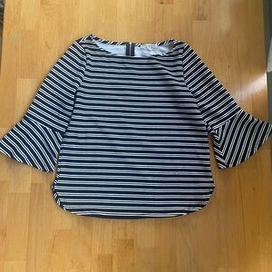 Green Envelope Navy Blue and White Striped Bell Sleeve Shirt Size Medium